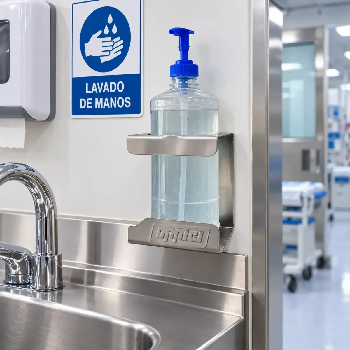 SOPORTE AL MURO ALCOHOL GEL 1/2 LT ACERO INOXIDABLE