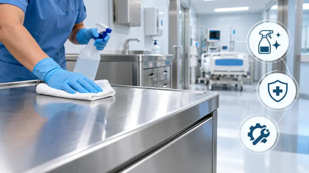 Oppici Cómo cuidar el acero inoxidable en recintos hospitalarios: recomendaciones de limpieza y mantenimiento 1 Oppici imagen como cuidar el acero inoxidable 1