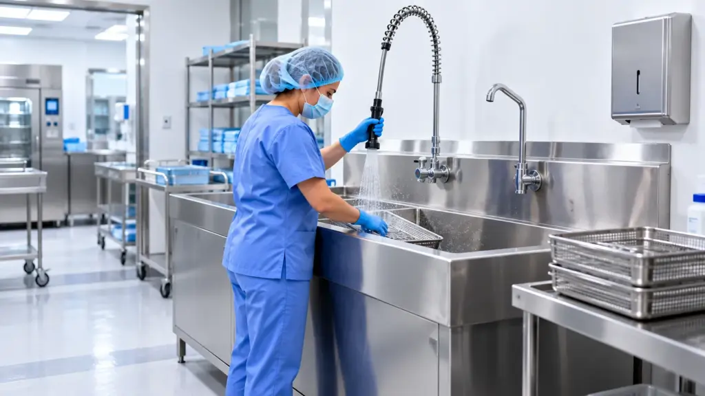 Oppici Lavaderos profundos de acero inoxidable para hospitales: usos y características 1 Oppici imagen lavaderos profundos en central de esterilizacion 1