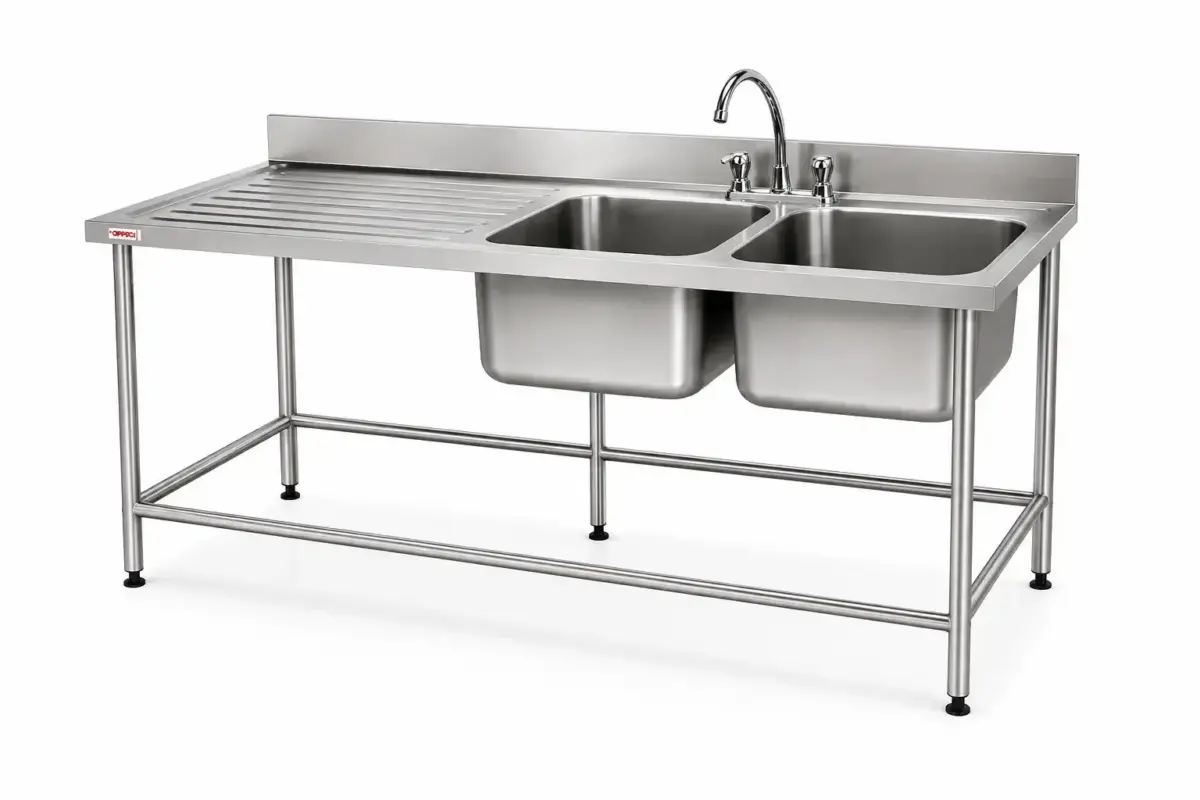 LAVADERO 2 TAZAS, SECADOR IZQUIERDO TAZA 50x40x30 cm FULL INOX 304