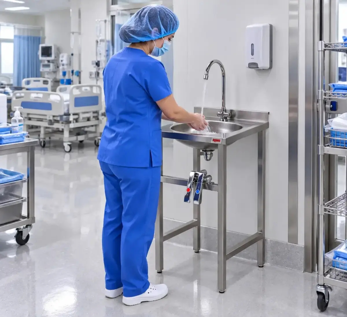 LAVAMANOS CON ESTRUCTURA TAZA CUADRADA Y LLAVE RODILLA