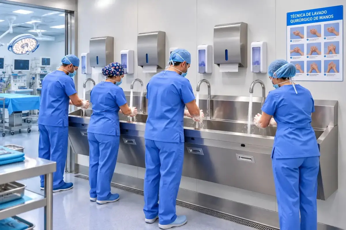 LAVAMANOS QUIRURGICO ESPECIAL CON SENSOR AL CUERPO - CUATRO ESTACIONES