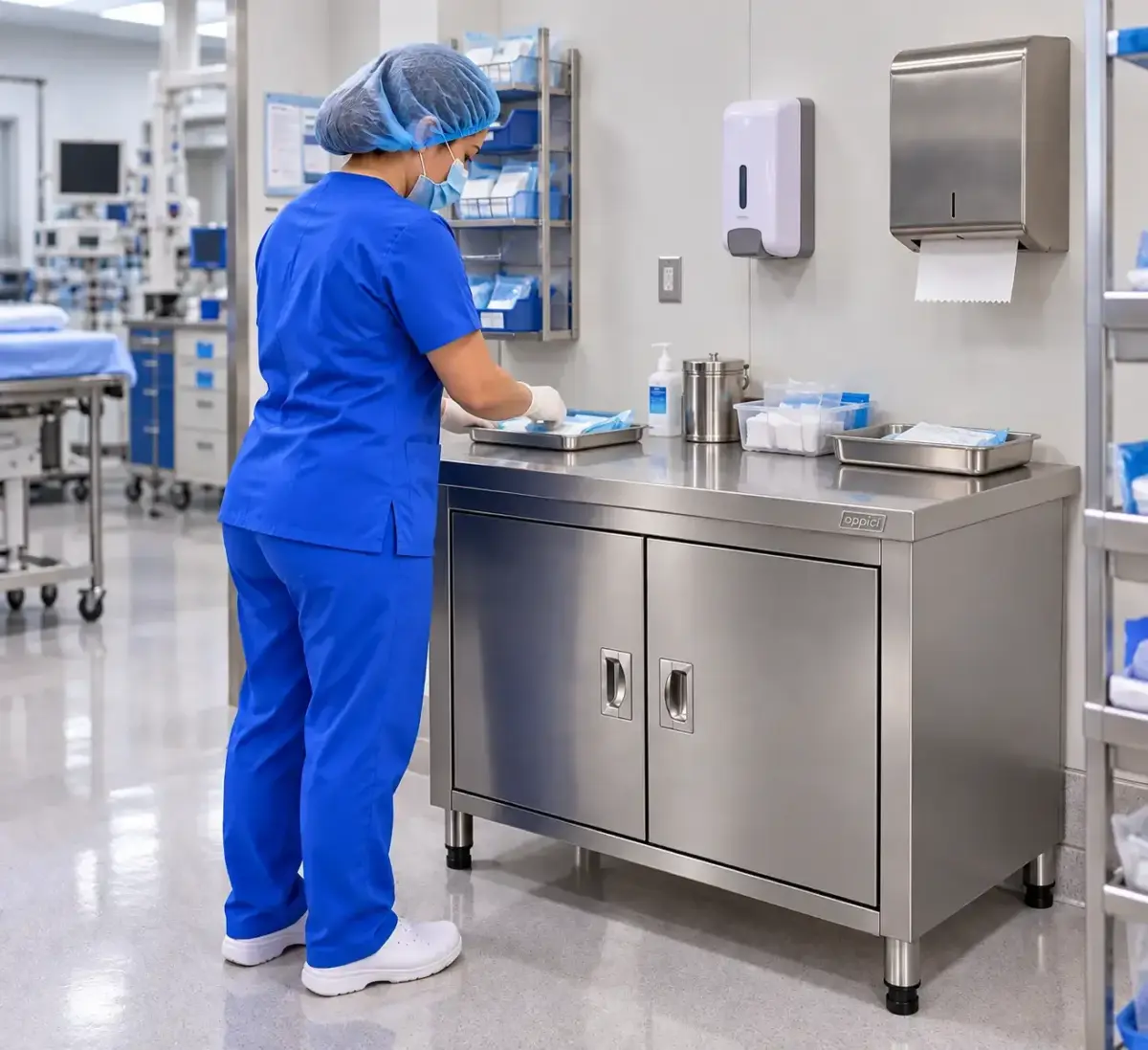MESON DE TRABAJO CENTRAL CERRADO FULL INOX 304 - ARMADO CON ESTRUCTURA SOLDADA