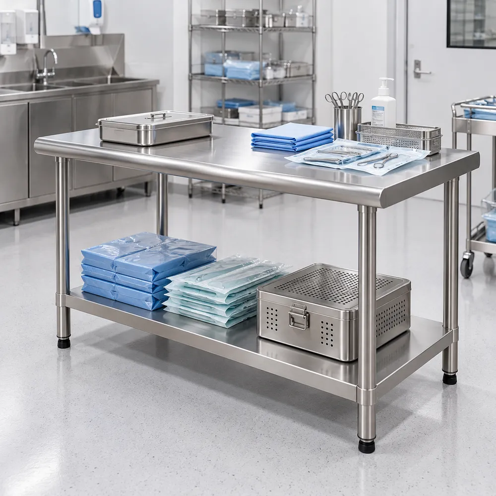 MESON DE TRABAJO CENTRAL FULL INOX 304 - ARMADO CON ESTRUCTURA SOLDADA