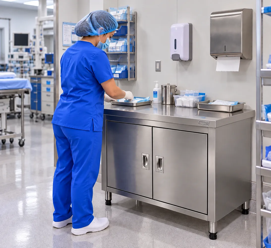 MESON DE TRABAJO CENTRAL CERRADO FULL INOX 304
